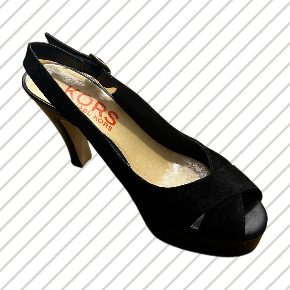 👠 Michael Kors Collection Black Peep-Toe Sling-Backs - Size 7.5